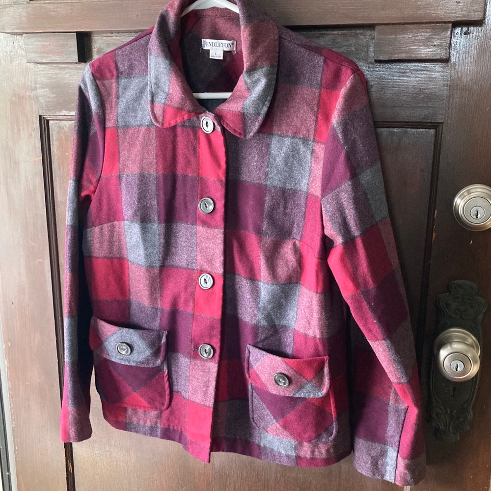 Plaid Wool Pendleton shirt jacket blazer blouse